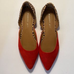 Madden Girl Brooklyn red and leopard animal print pointed toe flats size 8.5